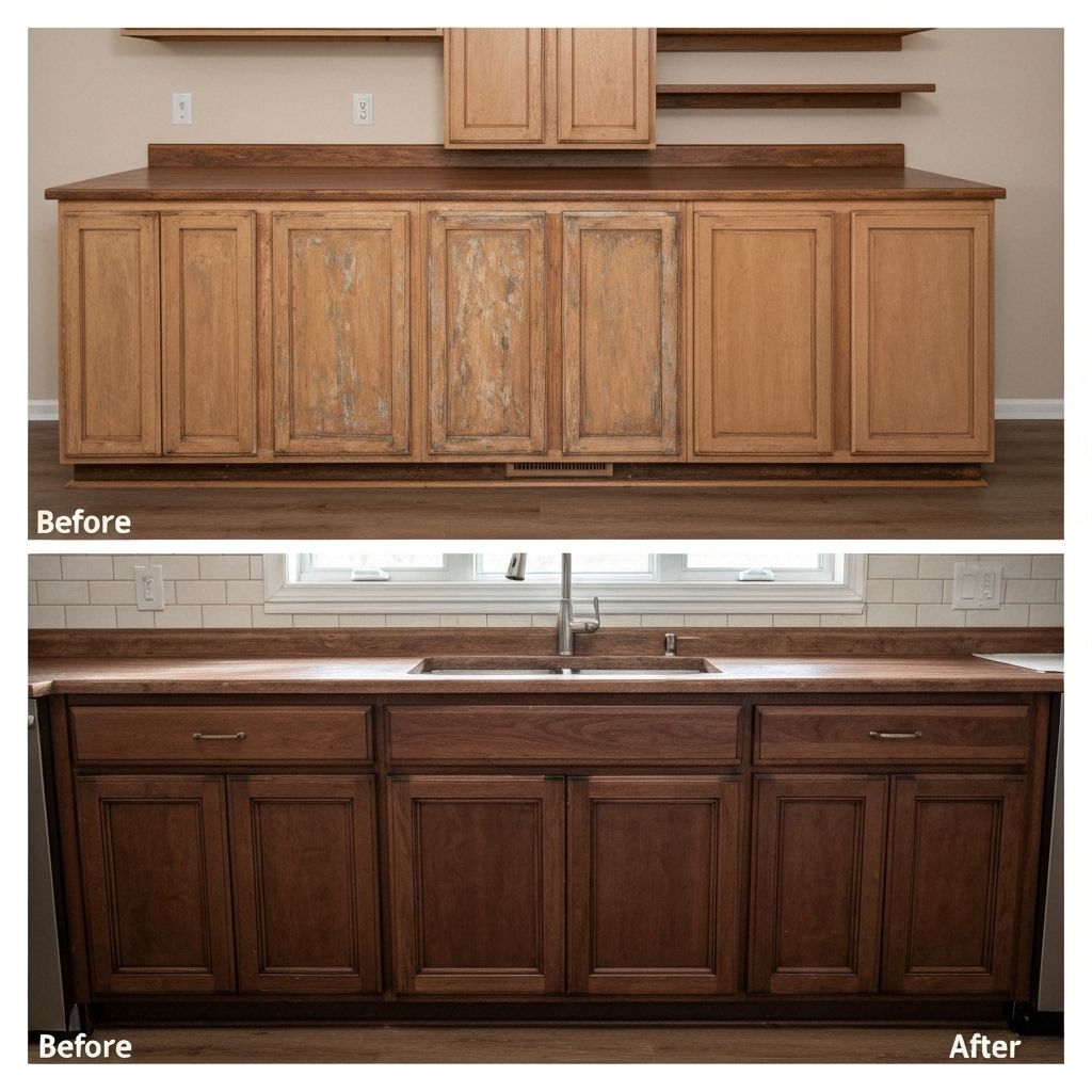 Cabinet refinishing before and after transformation