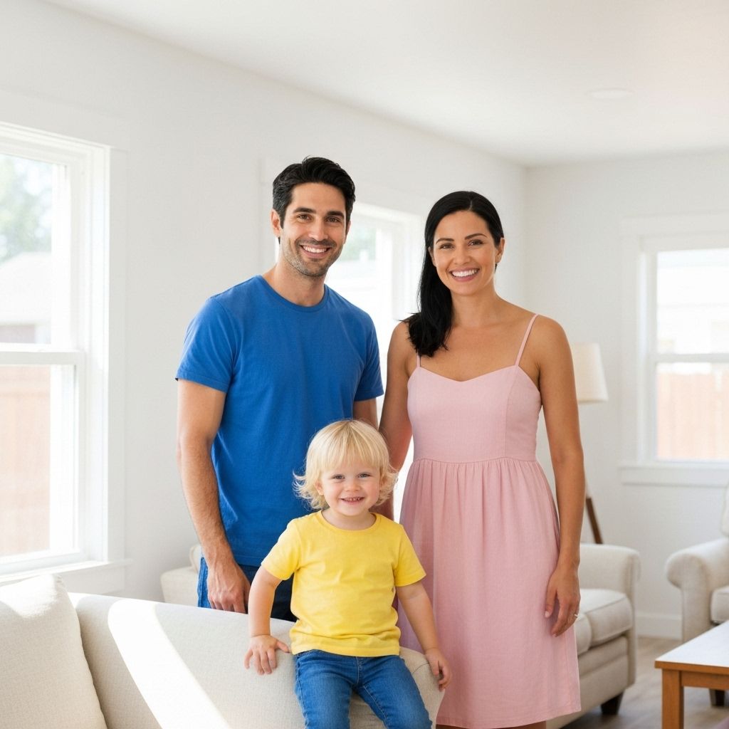 Happy family in newly painted home