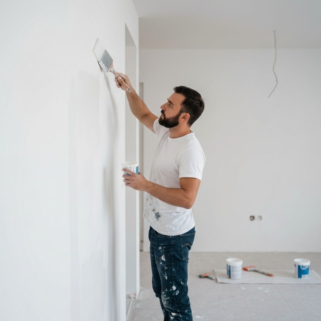 Professional painter working on interior walls