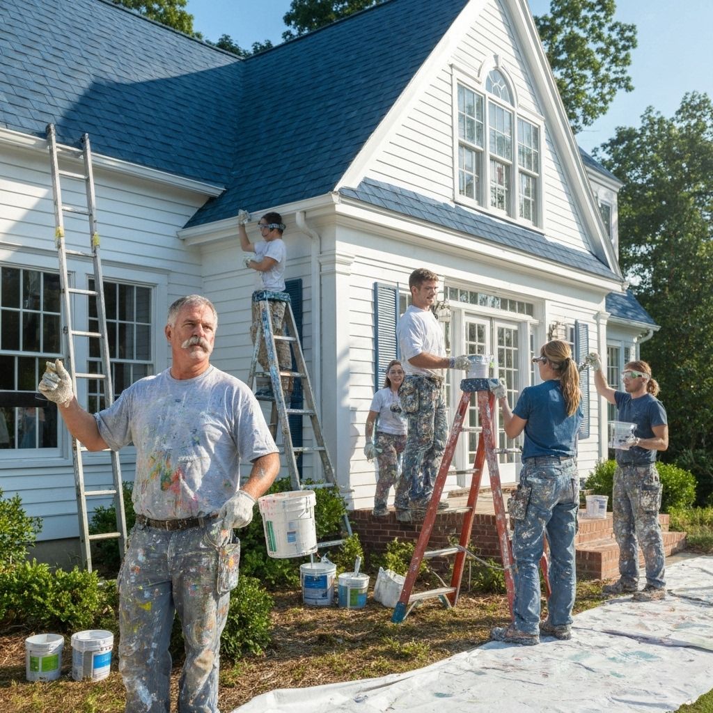 Professional exterior painting team at work